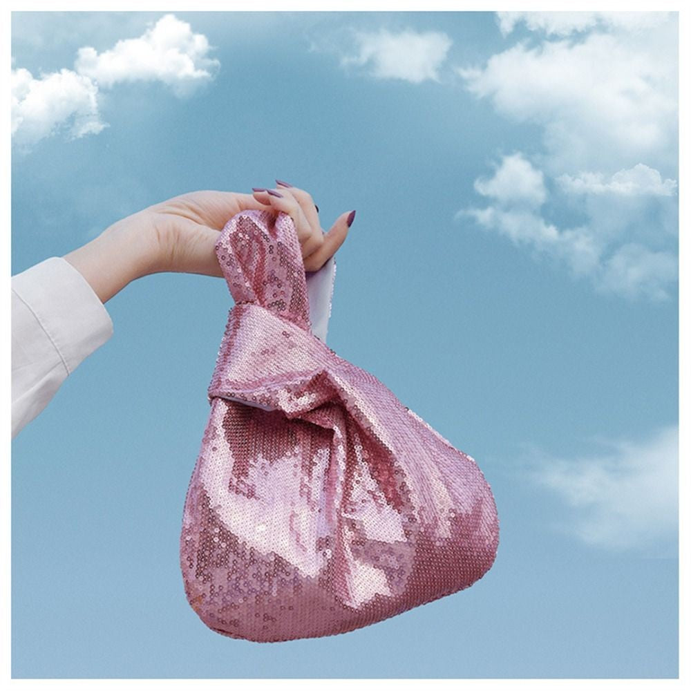 Ladies Trendy Fashion Reversible Sequin Evening Clutch Purse Women Girls Small Glitter Wrist Knot Bag