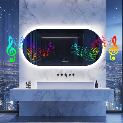 LUVODI 20x32” Led Lighted Bluetooth Bathroom Mirror Backlit Illuminate Dimming Vanity Mirror with Time Date Display Anti-fog