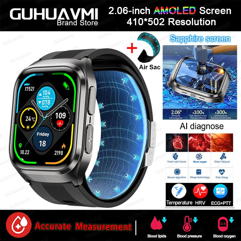 2025 Novo Smartwatch de Enfermagem de Grau Médico Air Bag para Homens, Gordura Sanguínea, ECG+PPG, Pressão Arterial, Transmissão, NFC, Chamada BT HD, Smartwatch de Saúde para Mulheres