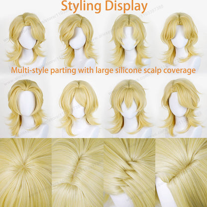 Anime 45cm Universal Cosplay Wig with Enlarged Scalp Free Parting Black White Yellow Man Women Heat Resistant Synthetic Hair
