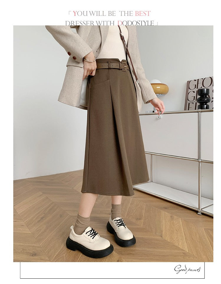 Plus Size Woolen Skirt Women 2024 Autumn Winter New Arrivals High Waist A Line Skirt With Belt Korean Fashon Skirts Womens