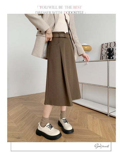 Plus Size Woolen Skirt Women 2024 Autumn Winter New Arrivals High Waist A Line Skirt With Belt Korean Fashon Skirts Womens