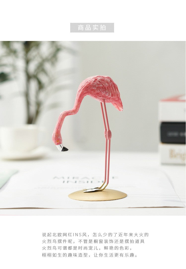 Nordic Home Decor Accessories Creative Resin Flamingo Figurines Pink Sculpture Animal Model Living Room Desktop Ornament Crafts
