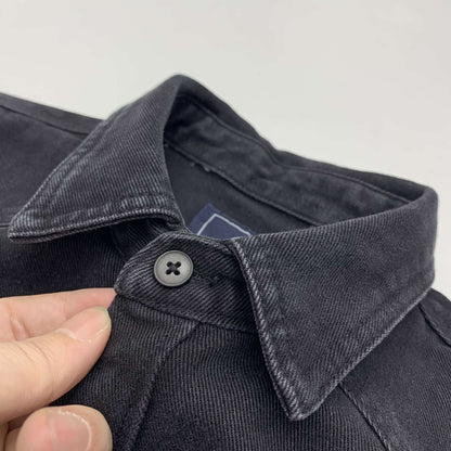 Heavy cargo denim shirt men May Khaki autumn do old retro loose casual plus size shirt coat