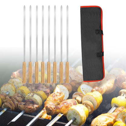 8 Pieces Barbecue Skewers Outdoor Cooking with Storage Pouch Reusable Kebab Skewers for BBQ Meats Grilling Prawn Seafood