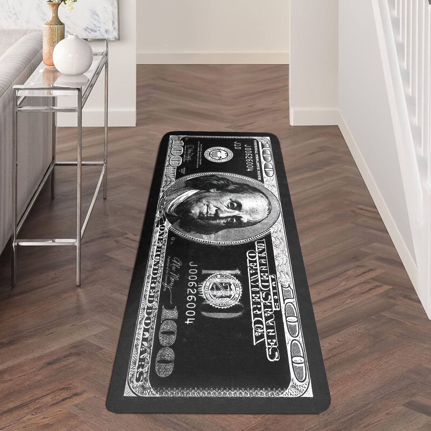 VIKAMA Black Us Dollar Long Strip Floor Mat, Soft And Comfortable, Bedside Rug, Bathroom Foot Mat, Home Decoration