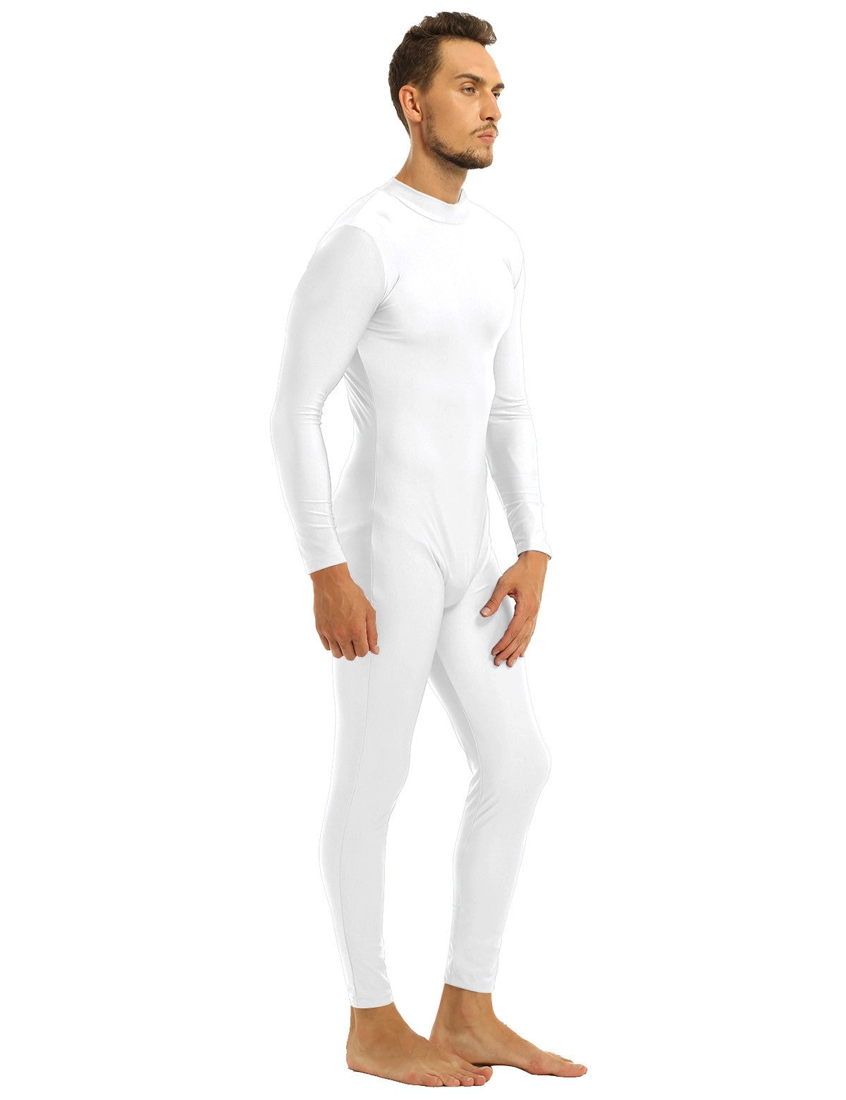 Mens Full Body Spandex Zentai Suit Black Long Sleeve Unitard Adult Zipper Back Footless Ballet Dancewear Bodysuit Costumes