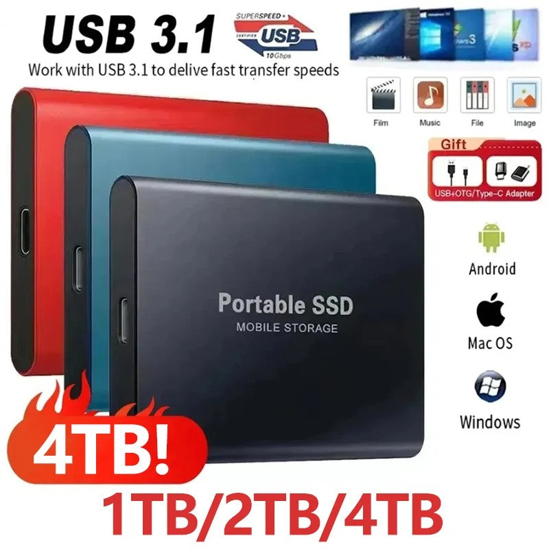 USB3.1 Hard Disk 16TB External Hard Drive 2TB 4TB Portable SSD Type-C High Speed External Solid State Drive for PC MAC Phones
