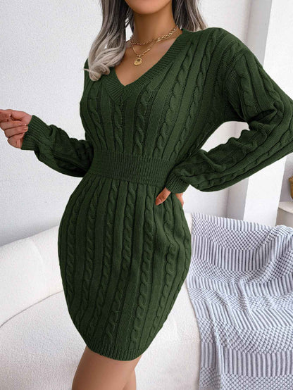 VigoCasey 2025 V Neck Casual Short Knit Dress Autumn Winter Women Solid Long Sleeve Dress Lady Khaki Bodycon Knitted Dresses