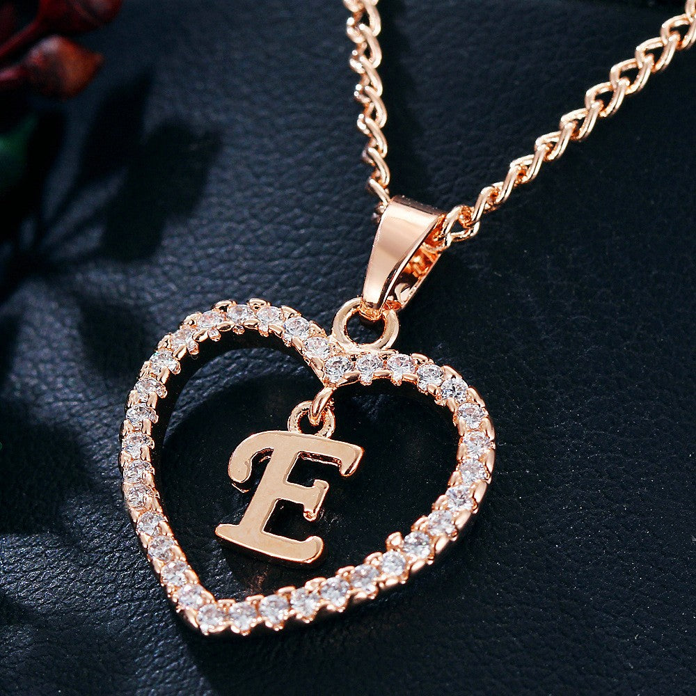 Customizable Love Pendant Necklace with Zircon 26 Letter Initial Jewelry for Men And Women