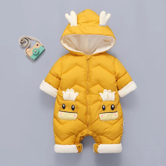OLEKID 2025 Baby Winter Snowsuit Plus Velvet Thick Baby Boys Jumpsuit 0-2 Years Newborn Romper Baby Girls Overalls Toddler Coat