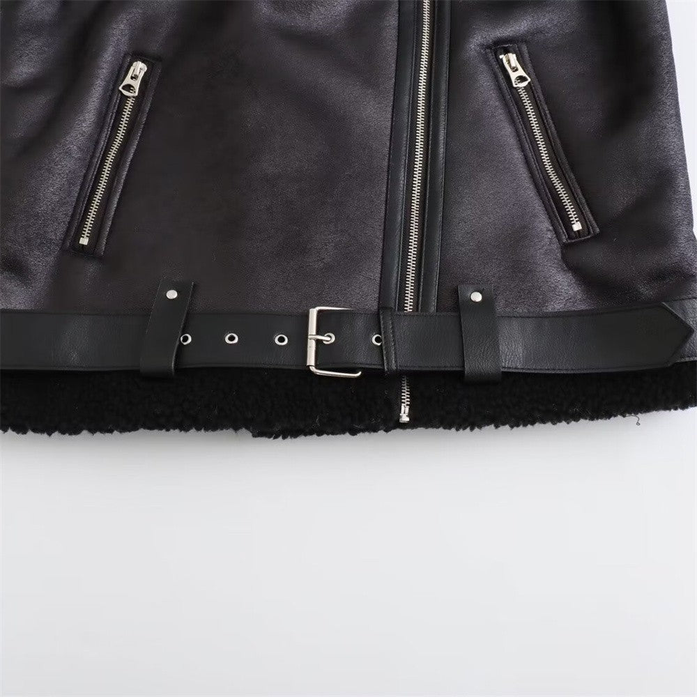 Autumn New Women's European and American Style Loose Fashion with Belt Double sided Collar Jacket Coat