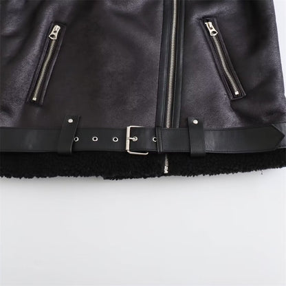 Autumn New Women's European and American Style Loose Fashion with Belt Double sided Collar Jacket Coat