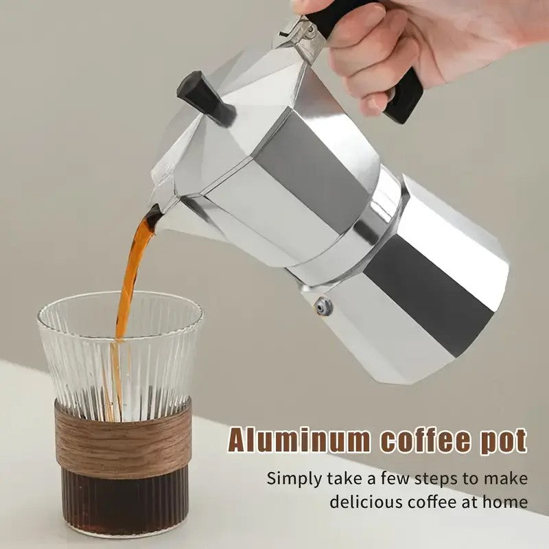 Aluminum Espresso Stovetop Perfect for Home Mocha & Tea Brewing, Elegant Design for Coffee Enthusiasts, Manual Espresso Maker