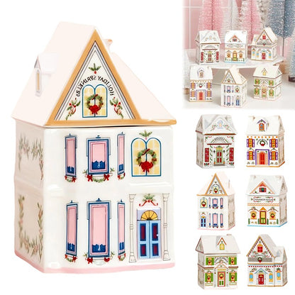 ?1PCS Holiday Village Spice House Set, Mini Christmas Gingerbread Houses Jars, Kitchen Countertop Festive Decor, New Year Gifts