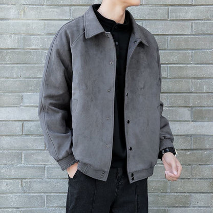 Men's Fashion Vibe Style Faux Suede Oversized Casual Jacket Autumn Streetwear Trendy Bomber with Premium Look