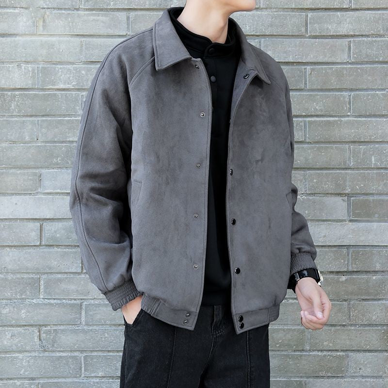 Men's Fashion Vibe Style Faux Suede Oversized Casual Jacket Autumn Streetwear Trendy Bomber with Premium Look