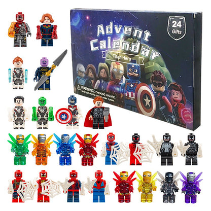 Marvel Christmas Advent Calendar Box Disney Mini Q Version Hulk Anime Figure Spiderman Iron Man Kids Toys 24pcs Figure Gift Box