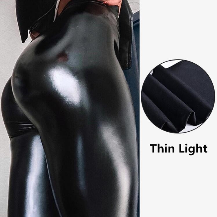 PU Leggings Womens  High Waist Skinny Pleather Leggings  Sexy Elastic Trousers Stretch