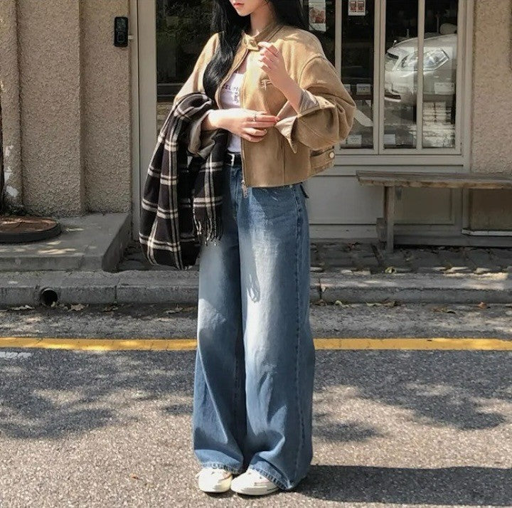 Retro American Coffee Brown Copper Zipper Button Short Jacket 2025 Autumn Trendy PU Leather Jacket Versatile for Dynamic Women