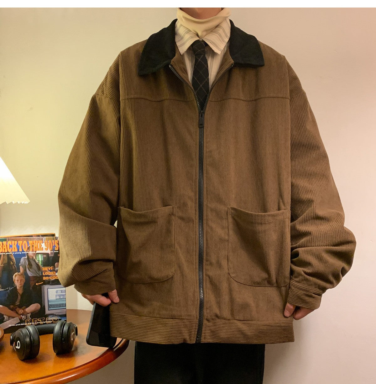 American Style Vintage 2025 Men Bomber Jacket Windbreakers Zipper Coats Autumn Loose Cargo Outwear