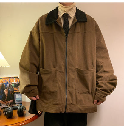 American Style Vintage 2025 Men Bomber Jacket Windbreakers Zipper Coats Autumn Loose Cargo Outwear