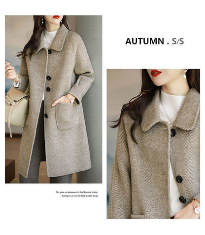 Plus Size Women's Thickened Woolen Coat Hot Sale Of The Season Autumn Winter New Style Small Size Korean Version Slimming Med...