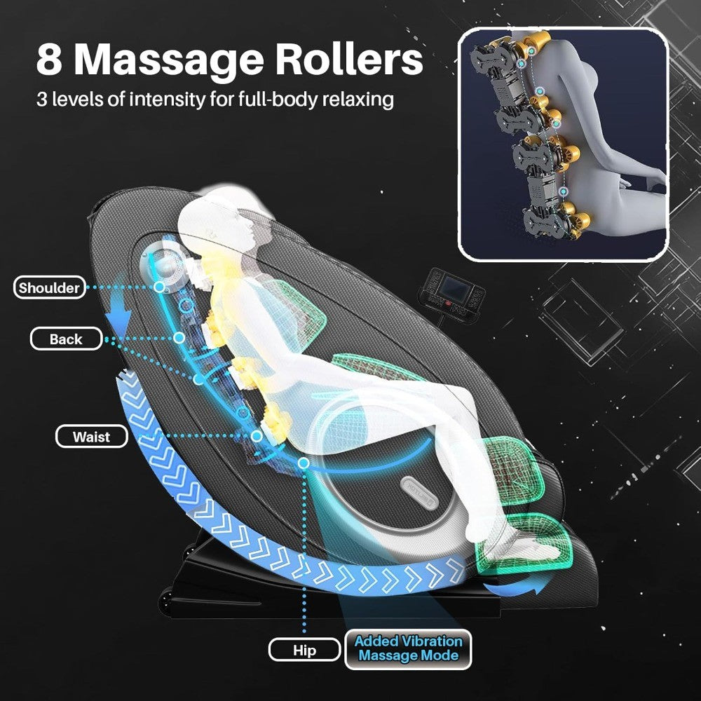 Massage Chair Full Body, Zero Gravity Massage Chair with 8 Fix Rollers, Foot Massage, Heating, Auto Modes, Full Body Airbag, Tou