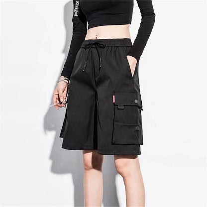 2025 Y2K Cargo Shorts Women Harajuku Black Oversized Wide Leg Shorts Summer Streetwear Fashion High Waist Baggy Short Pants New