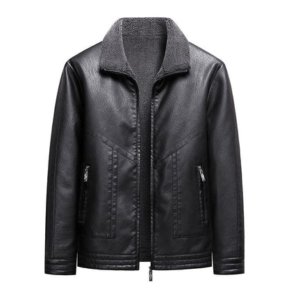 Leather Jacket Men Coats Autumn Fur Collar Luxury Fleece Black Oversized  6XL 7XL 8XL Plus Size Warm Winter Comfort High Quality