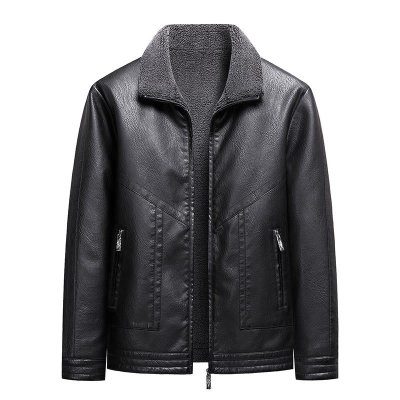 Leather Jacket Men Coats Autumn Fur Collar Luxury Fleece Black Oversized  6XL 7XL 8XL Plus Size Warm Winter Comfort High Quality