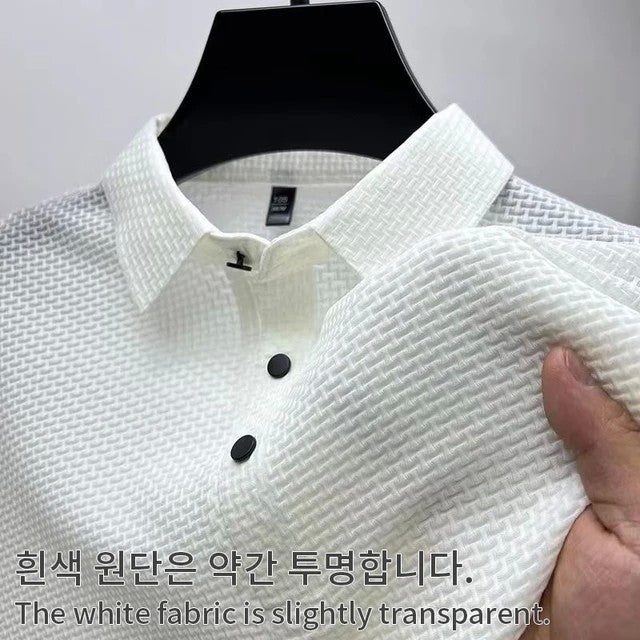Summer New Embroidered Silk Elastic Polo Shirt for Men's Luxury Trend Fashion Leisure Breathable Cool Short Sleeved T-shirt Top