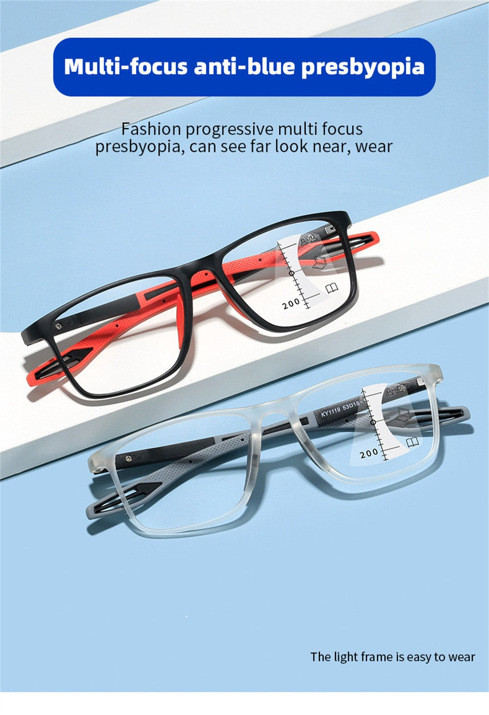 TR90 Anti-blue Light Multifocal Reading Glasses Men Women Progressive Near Far Eyewear Ultralight Sports Farsight Eyeglasses