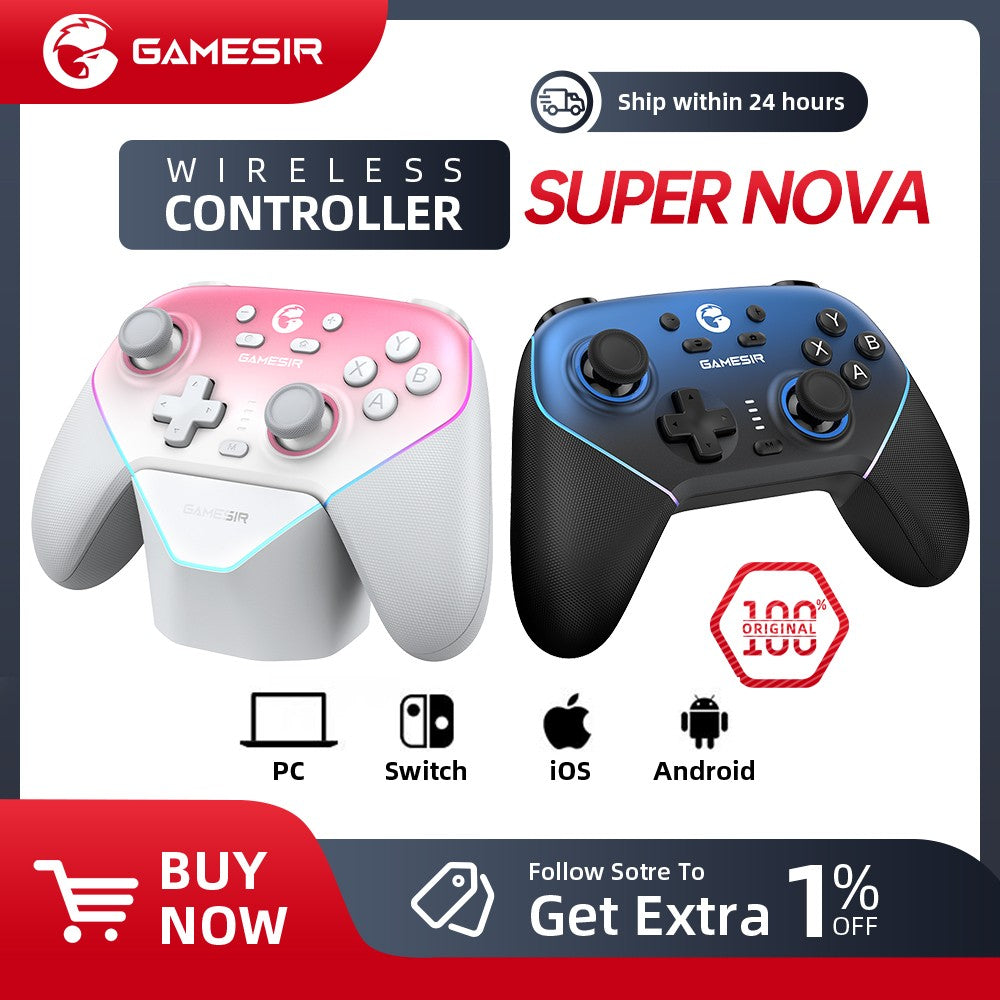 GameSir-T4n Pro Super Nova Wireless Controller Hall joystick for PC Steam Switch iOS Android with charging base