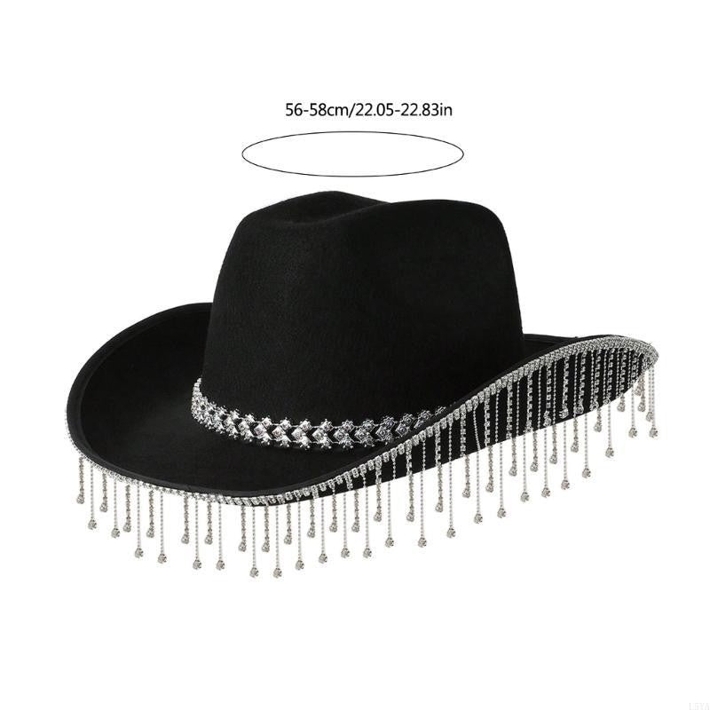 L5YA Soft Sweet Unisex Hat British Stylish Hat Rhinestones Fashionable Western Hat for Parties and Weddings