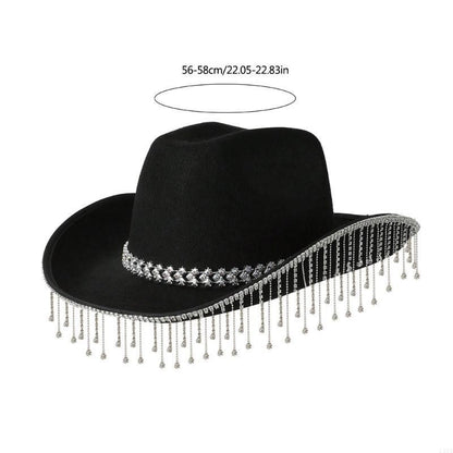 L5YA Soft Sweet Unisex Hat British Stylish Hat Rhinestones Fashionable Western Hat for Parties and Weddings