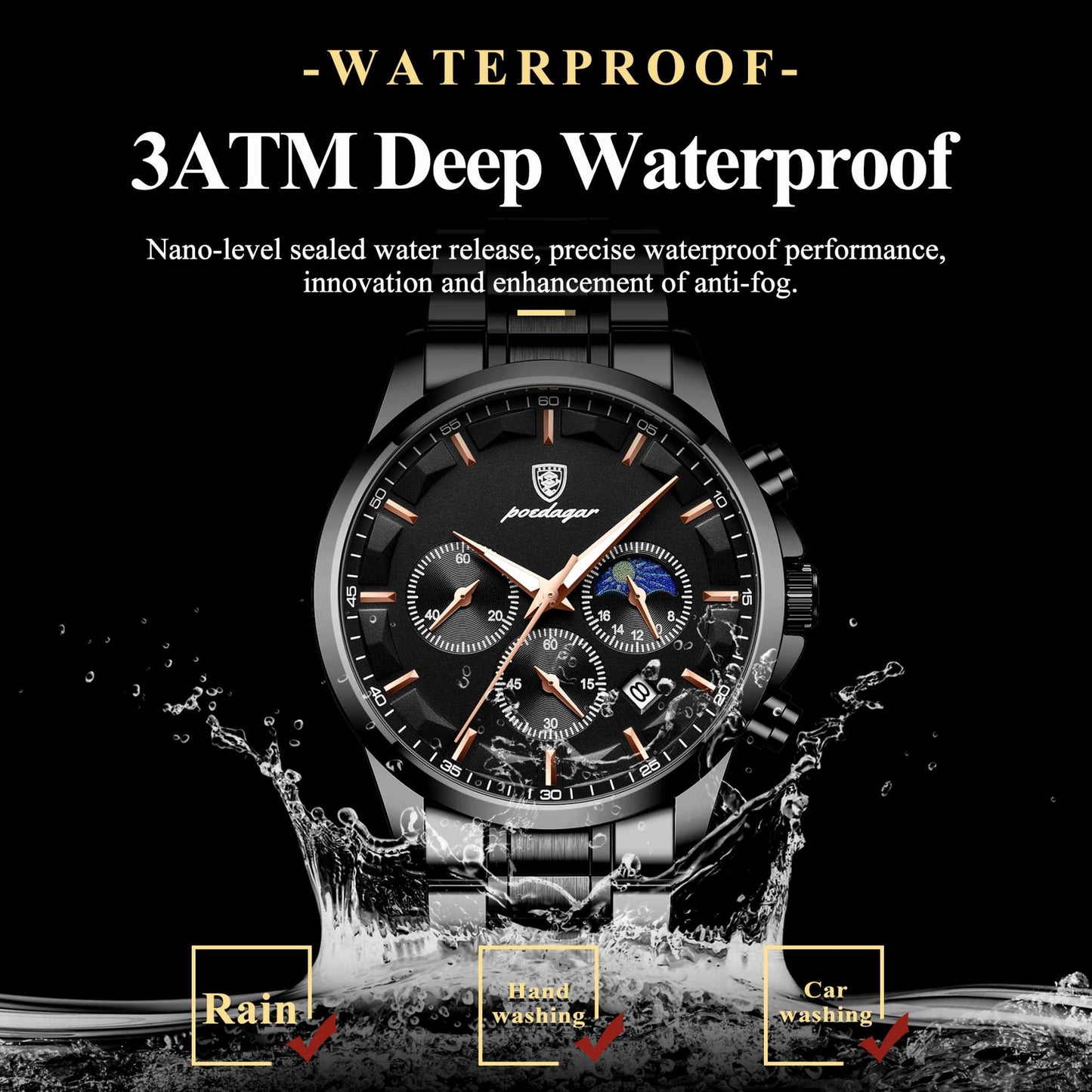 POEDAGAR Top Fashion Men's Watches Waterproof Luminous Stainless Steel Men Wristwatch Chronograph Date Quartz Business Man Watch