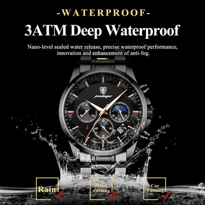 POEDAGAR Top Fashion Men's Watches Waterproof Luminous Stainless Steel Men Wristwatch Chronograph Date Quartz Business Man Watch