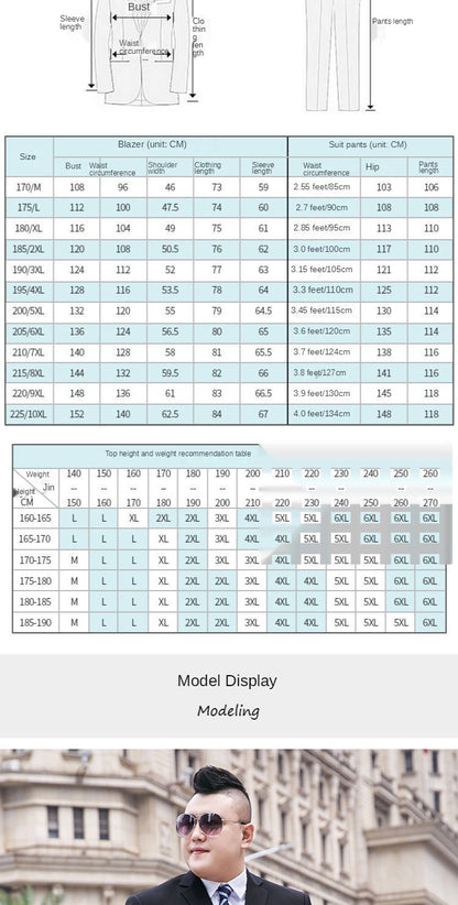 Fat Brother Big Size Pants Men's Suits Formal Business Dress Fashion Leisure Occupation 2 Piece Set Blazer Wedding Jackets S-9XL