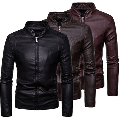 Men's Autumn Slim Pu Leather Jacket Motorcycle Winproof Cool Solid Colors Classic Biker Leather Jacket Aviator Motor Spring Coat