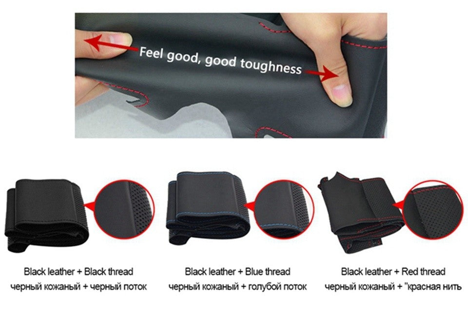 Capa de volante de couro artificial preto antiderrapante costurada à mão, personalizada para Mercedes Benz Classe C W203 2001-2007