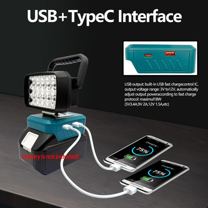 Para Makita Para Milwaukee Para Dewalt Para M18 Para Bosch Bateria de Lítio Estojo Banco de Potência USB Lanternas Holofote Luzes de Trabalho Lâmpada