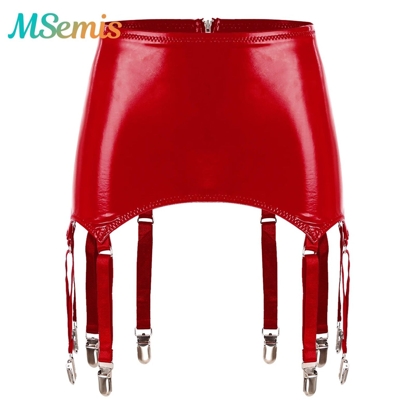 Womens Garters Latex Skirts Ladies Suspender Belt Wet Look Patent Leather Mini Skirts Garters with Metal Clips Clubwear Costume