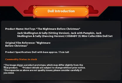 Hot Toys The Nightmare Before Christmas Sally Jack Skellington Cosbaby Mini Action Figure Fashion Cute Halloween Collection Gift