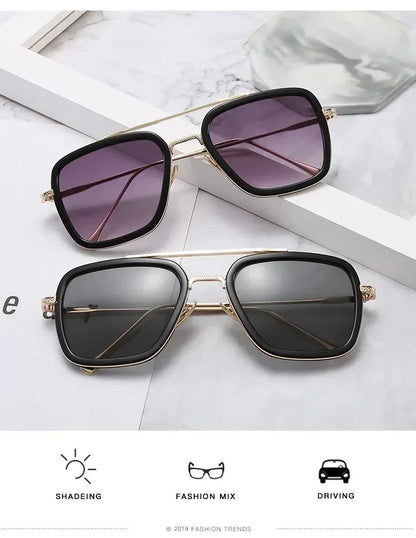 Fashion Steampunk Men Sunglasses Tony Stark Iron Man Sun Glasses Vintage Metal Eyewear Steam Punk Sunglass UV400 Male Gafas
