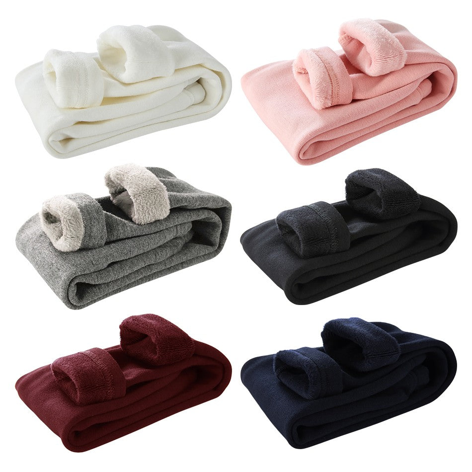 Girls Fleece-Lined Thermal Leggings Children Winter Thickened Warm Comfortable Outdoor Pants Kids Solid Color Casual Bottoms