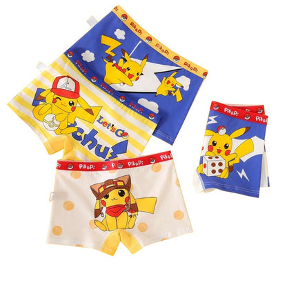 Cueca Boxer Infantil 4 Peças Pokémon para Meninos Algodão Anime U Pouch Bulge Roupa Íntima Desenho Animado Shorts Infantis Fofos Respiráveis Calças Boxer 2-12 Anos