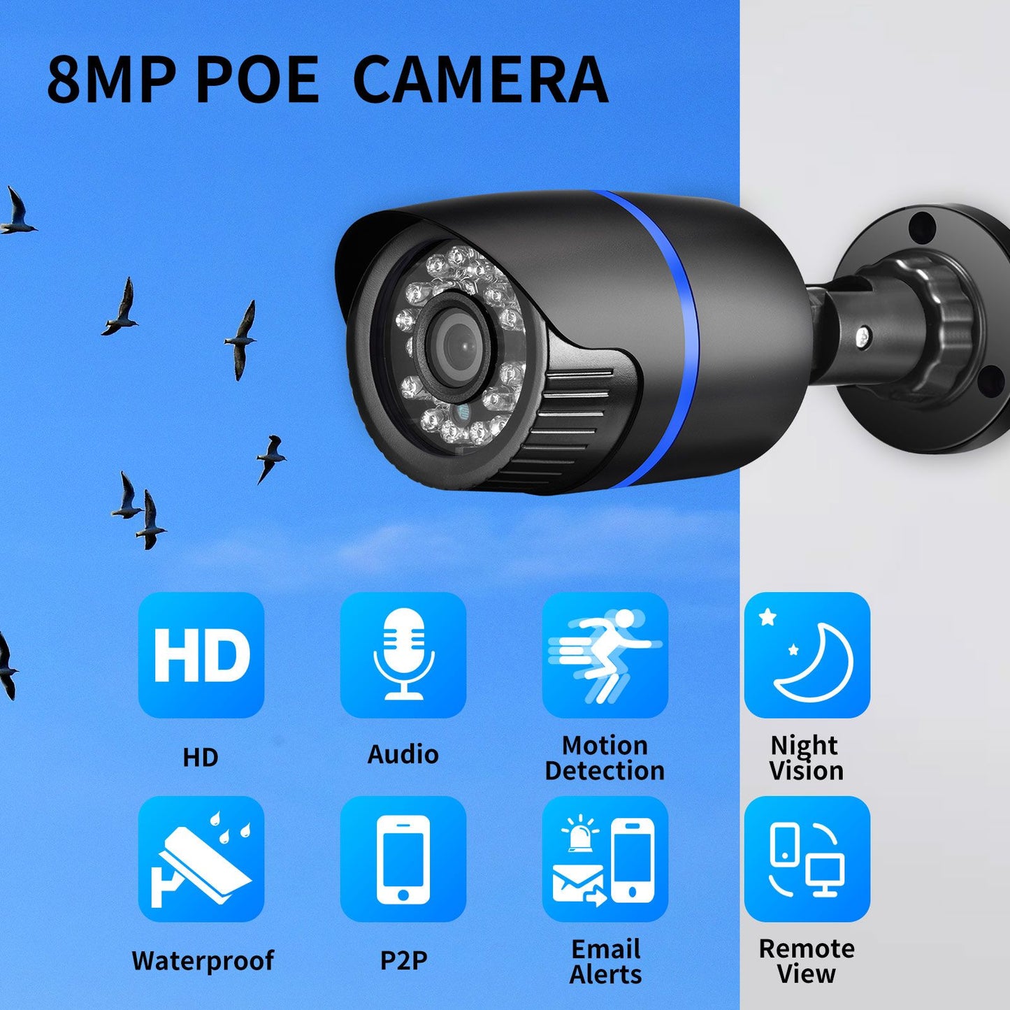 XMEye 8MP Ultra HD 4K 5MP 4MP Outdoor IP Camera POE Waterproof H.265 Security Surveillance Bullet CCTV Camera Motion Detection