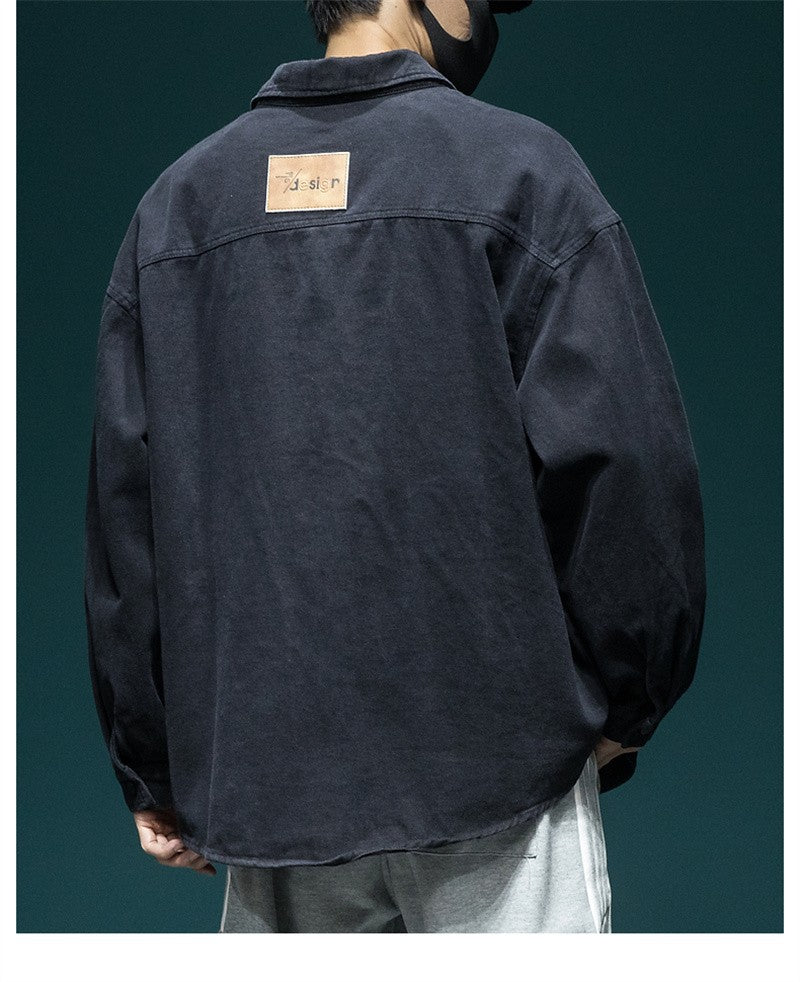 Autumn Men's Long Sleeve Cargo Shirt Casual Korean Fashion Oversize Blouses Hombre 2025 New High Street Y2K T Shirt Baggy Jacket