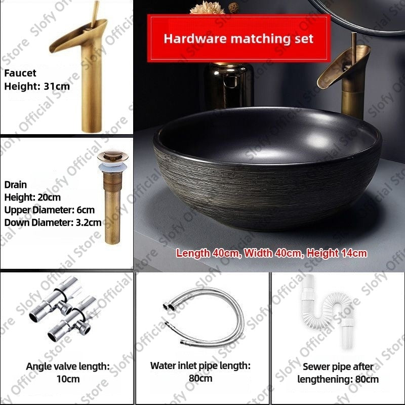 Retro Art Ceramic Sink Multiple Styles Black Washbasin Single Bowl Low-Key Luxury Countertop Basins For Household Hotel Bathroom